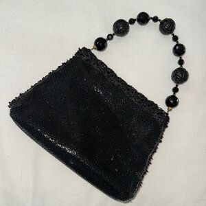 Chic Black Beaded Clutch